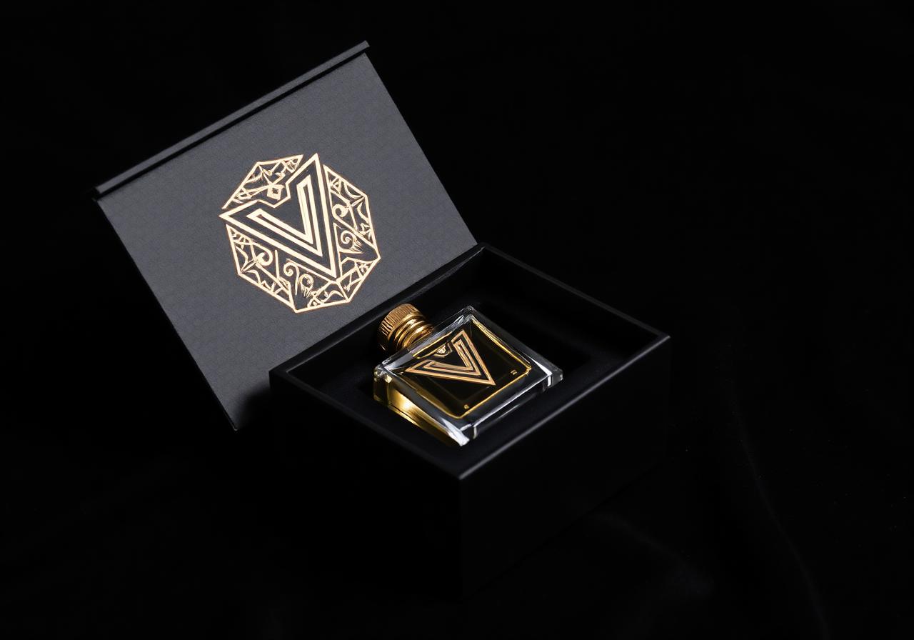 Victory Perfumes black matte gift box with crystal flacon